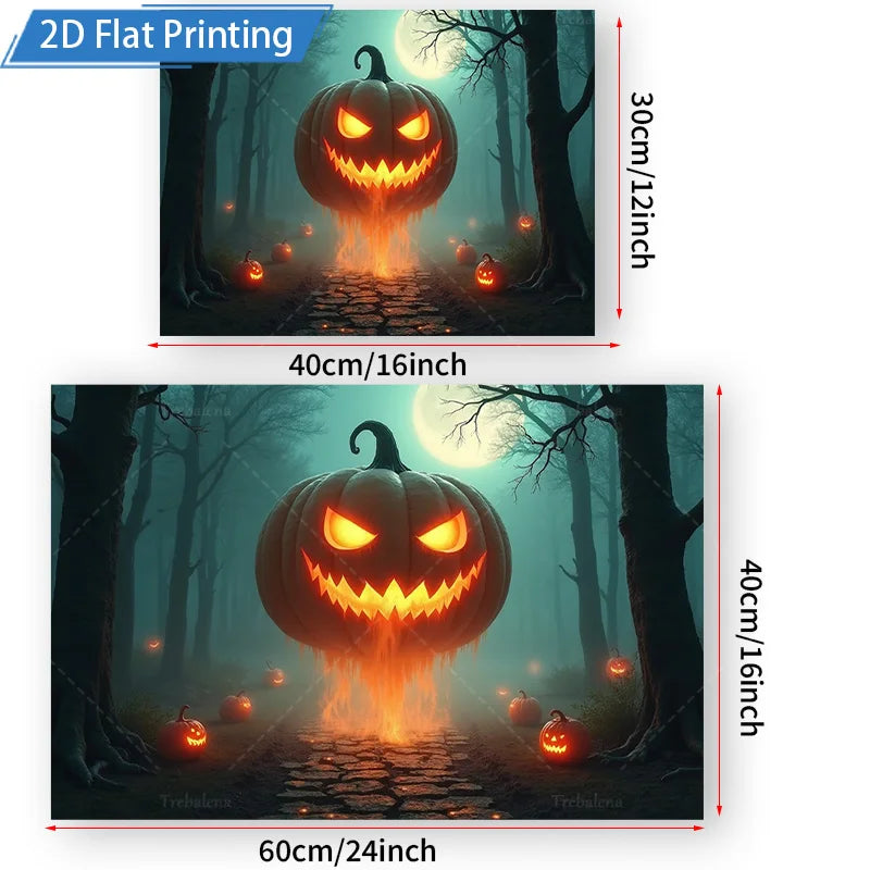 Halloween Wall Tapestry – Pumpkin Forest with Moonlit Path, Spooky Seasonal Décor for Home, Bedroom, or Party