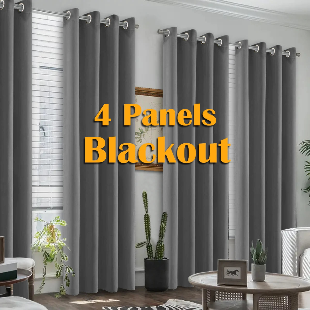 4PCS Blackout Curtains – Heat-Insulated Grommet Panels for Bedroom & Living Room | Noise Reduction & Room Darkening Drapes