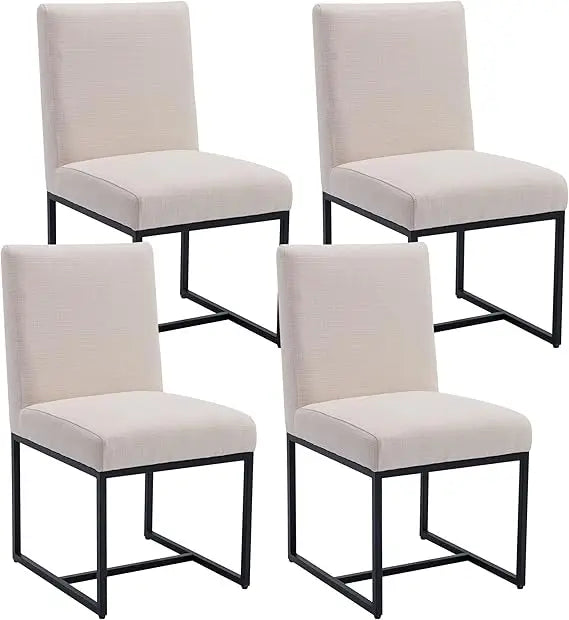 Faux Leather Upholstered Dining Chairs – Mid Century Modern Padded Kitchen Chairs with Black Metal Frame & Adjustable Foot Pads