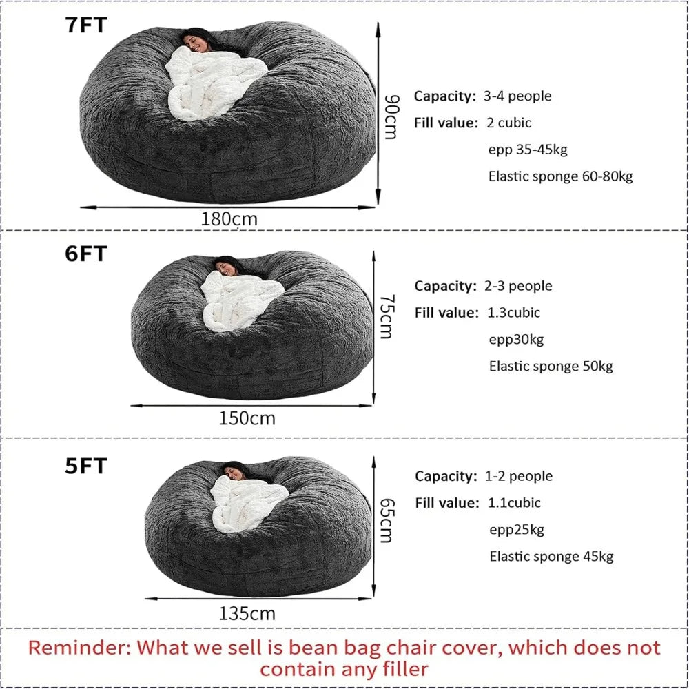 Giant Round Bean Bag Chair for Adults Kids Without Filling