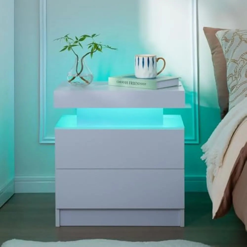 Modern LED Nightstand with Drawers & RGB Lights