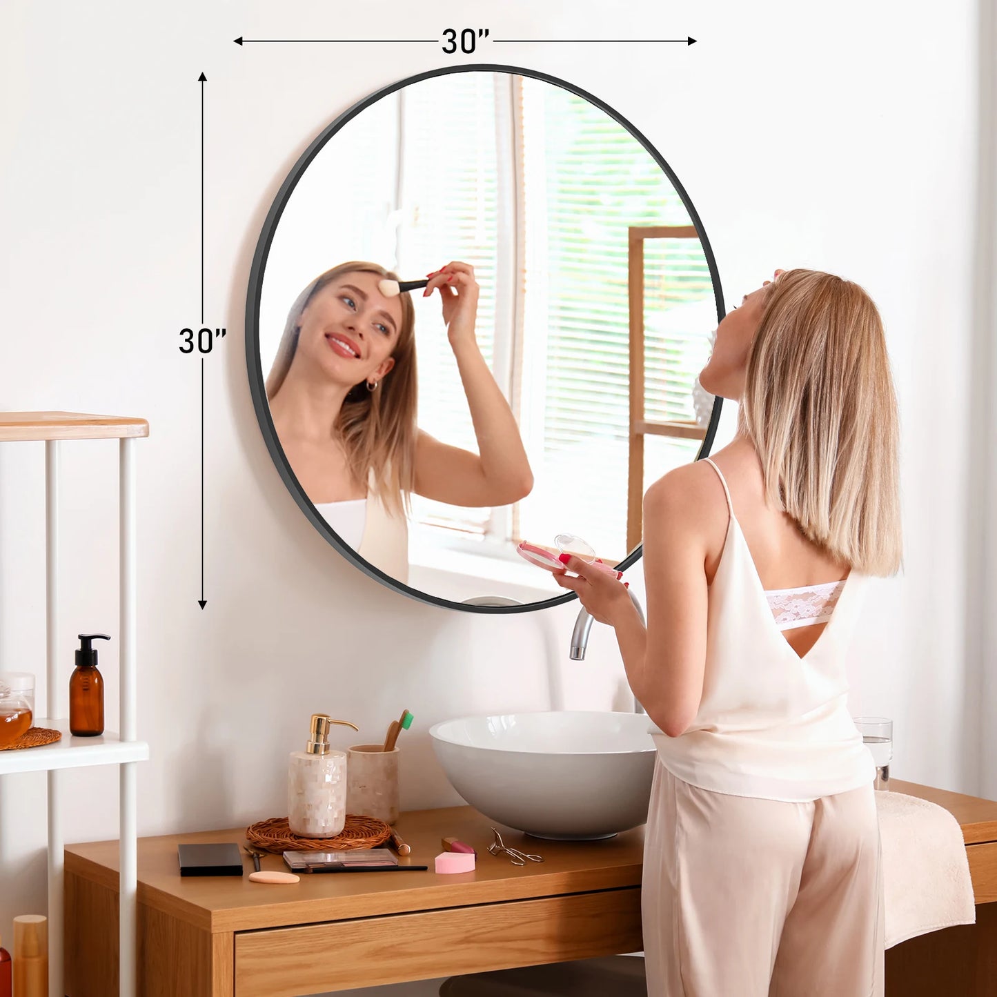 JHK Large Gold Round Vanity Framed Mirror for Wall