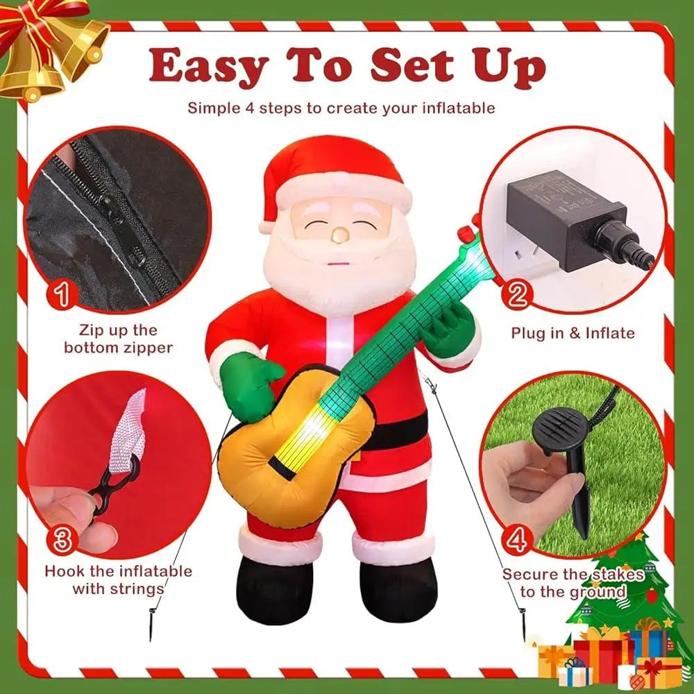 🎅 6.5FT Inflatable Santa Claus with Guitar – LED Lighted Christmas Decoration for Outdoor Holiday Fun 🎸✨