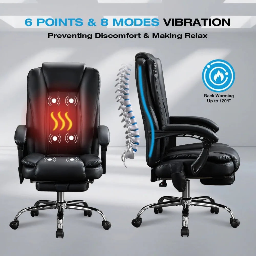 Heavy-Duty Big & Tall Office Chair with Footrest, Heating & Vibration – Supports up to 500 lbs