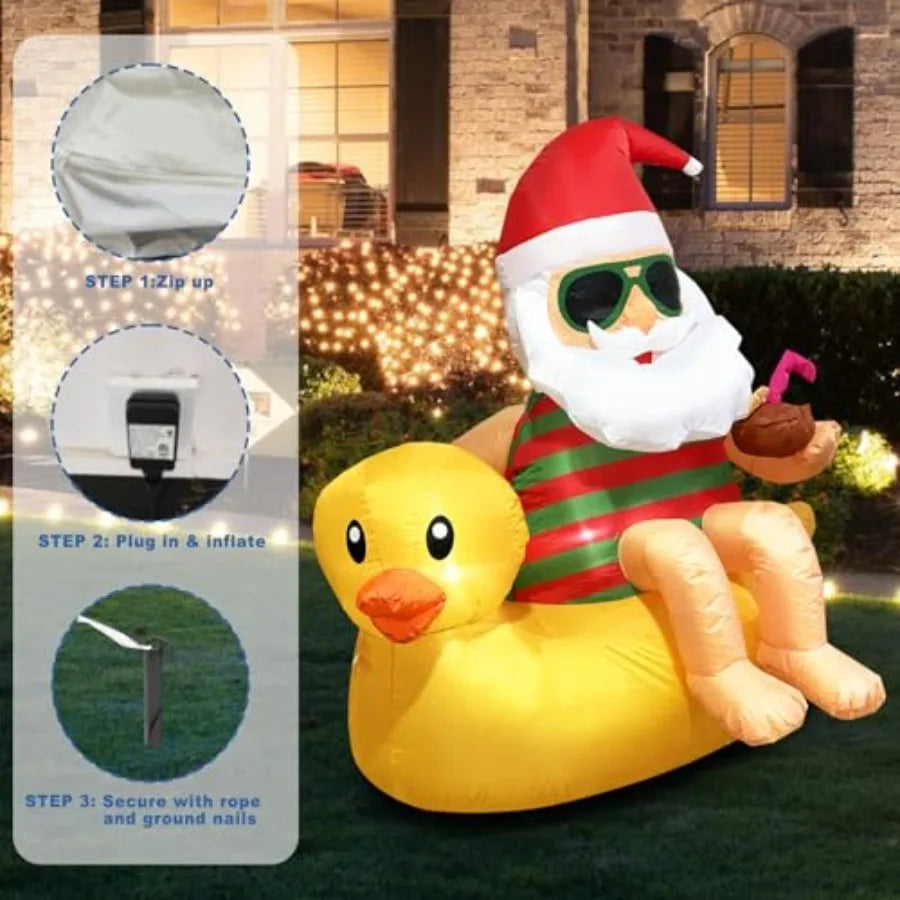 4.5FT Christmas Inflatable Santa on Duck with LED Lights – Cute Outdoor Yard Decoration
