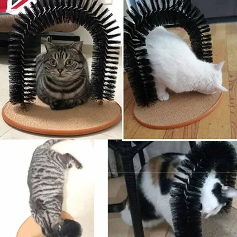 Cat Grooming Arch with Massage Brush & Scratching Pad – Interactive Self-Groomer and Pampering Toy for Cats