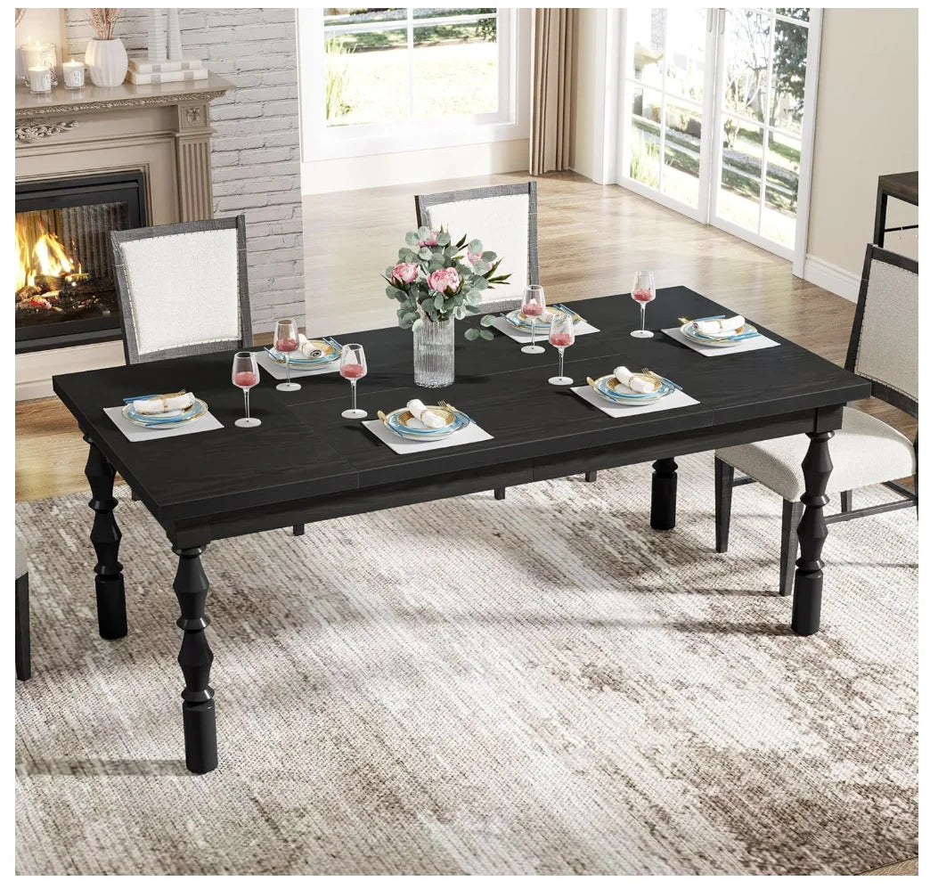 62” Farmhouse Wood Black Dining Table for 4–6 People – Modern Rectangular Kitchen & Dining Room Table