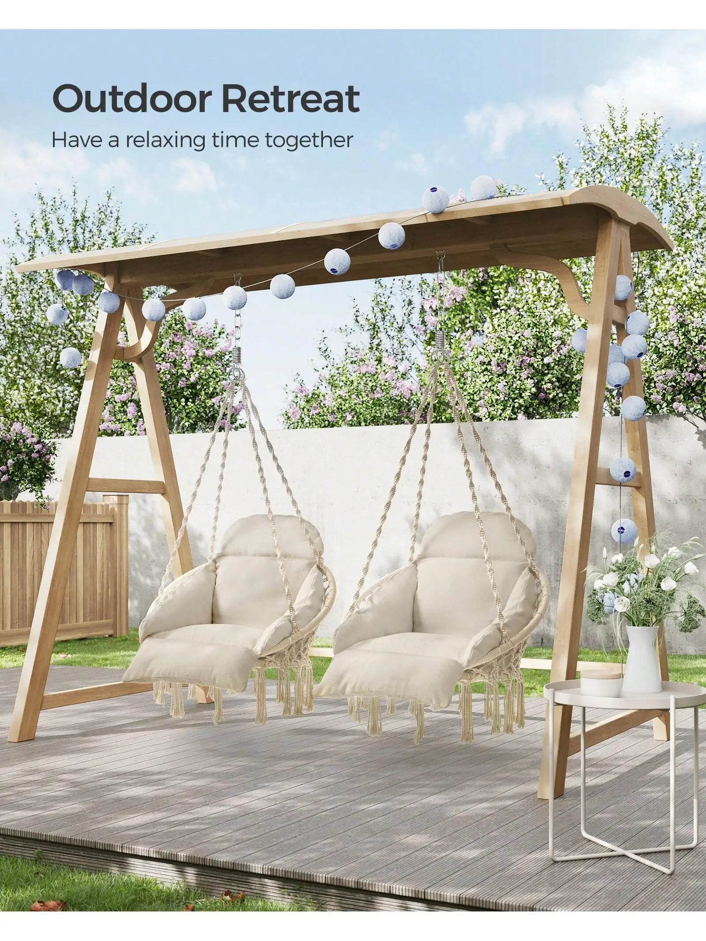 SONGMICS Hanging Chair – Boho Hammock Chair with Large Thick Cushion for Bedroom, Patio, Balcony & Garden