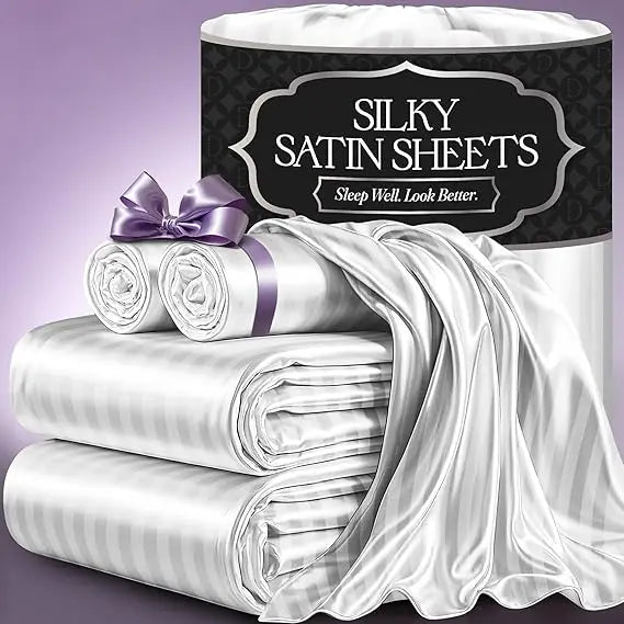 Satin Bed Sheets – 4-Piece Luxury Silky King Size Bedding Set, Softer Than Silk, Wrinkle-Free with 15” Deep Pocket Fitted Sheet
