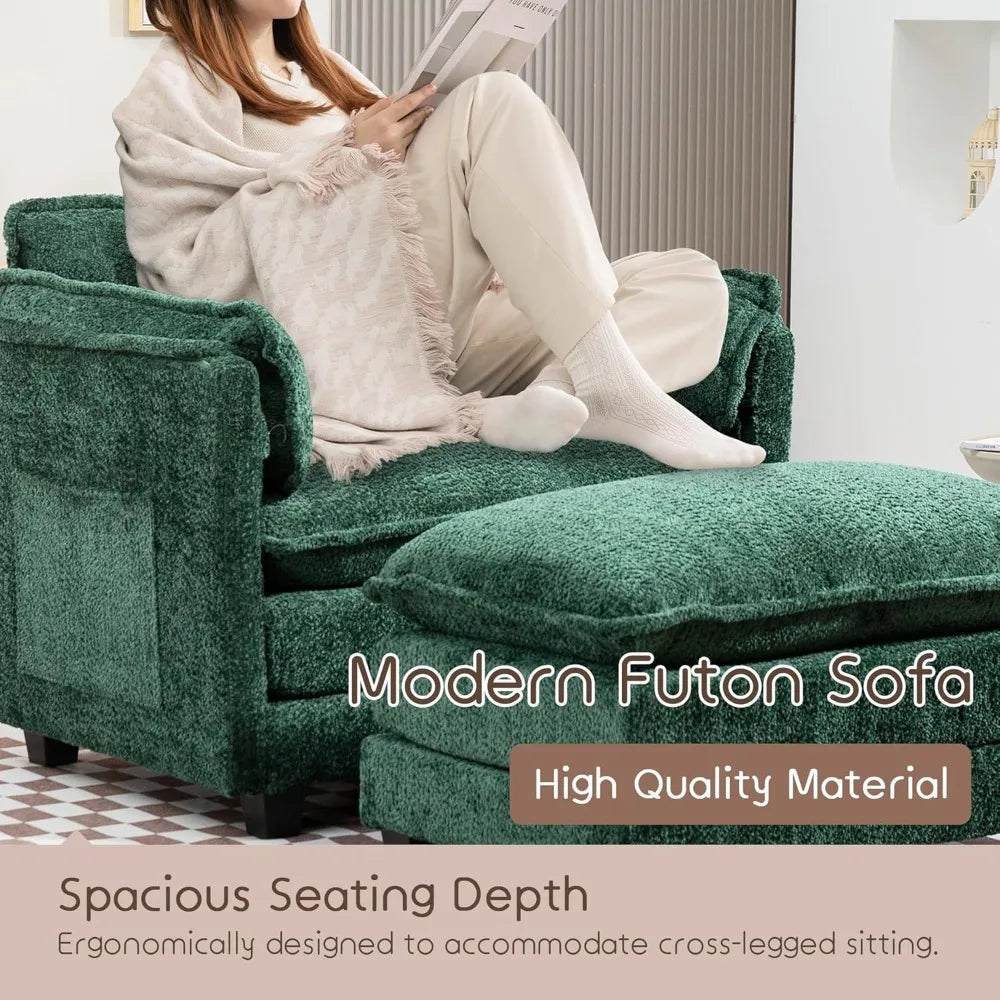 Oversized Boucle Accent Chair with Storage Ottoman – Cozy Double Cushion Reading Armchair, Deep Seating Lounge Chair for Living Room, Bedroom, or Apartment