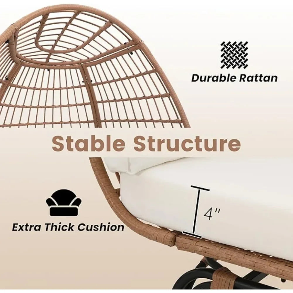 Outdoor Swivel Natural Rattan Egg Chair for Adult  with overstuffed Cushions