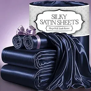 Satin Bed Sheets – 4-Piece Luxury Silky King Size Bedding Set, Softer Than Silk, Wrinkle-Free with 15” Deep Pocket Fitted Sheet