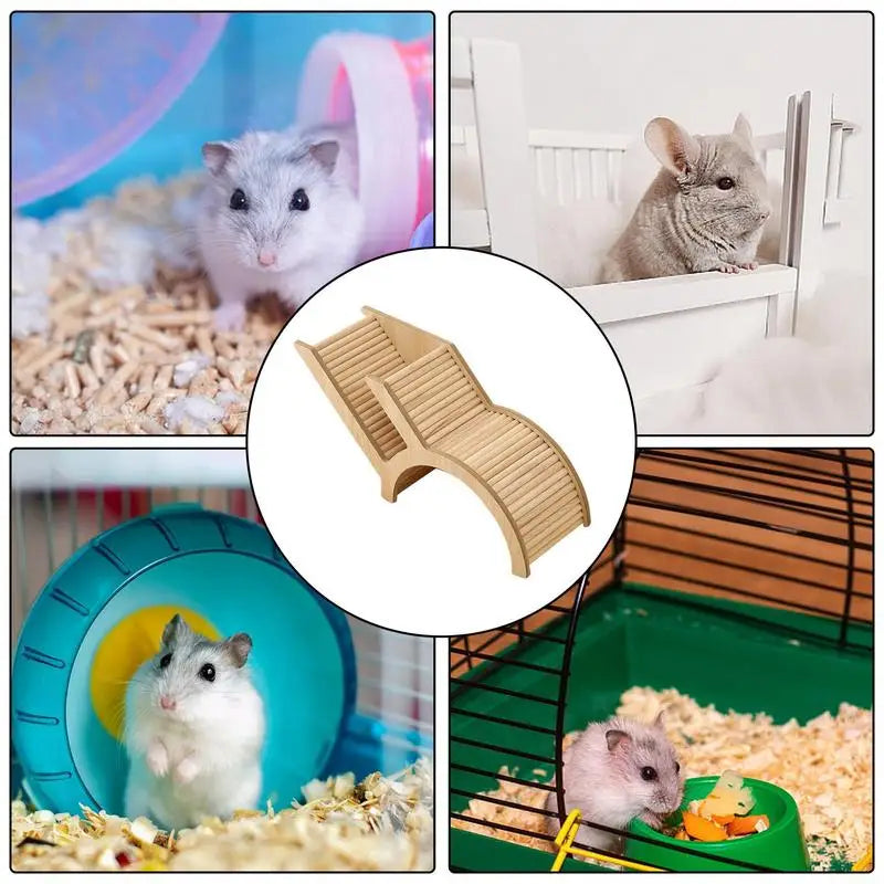 Wooden Small Animal House with Ladder Tunnel Playground Toys