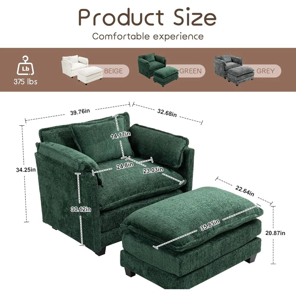 Oversized Boucle Accent Chair with Storage Ottoman – Cozy Double Cushion Reading Armchair, Deep Seating Lounge Chair for Living Room, Bedroom, or Apartment