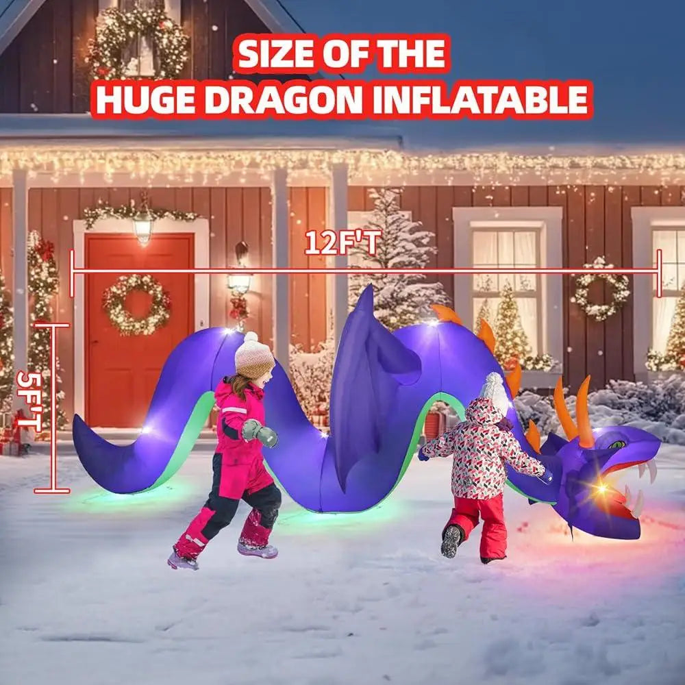 12FT Inflatable Dragon Yard Decor – Lighted Outdoor Decoration for Chinese New Year, Halloween & Christmas, Waterproof with Blower