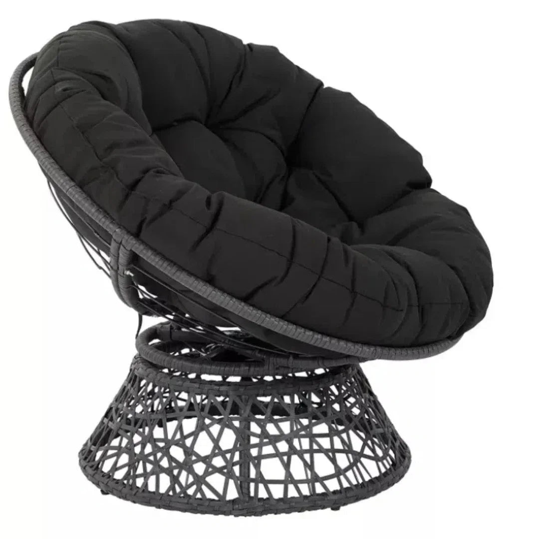 38" Swivel Wicker Papasan Chair – Ergonomic Comfort with Tufted Cushion & 360° Rotation