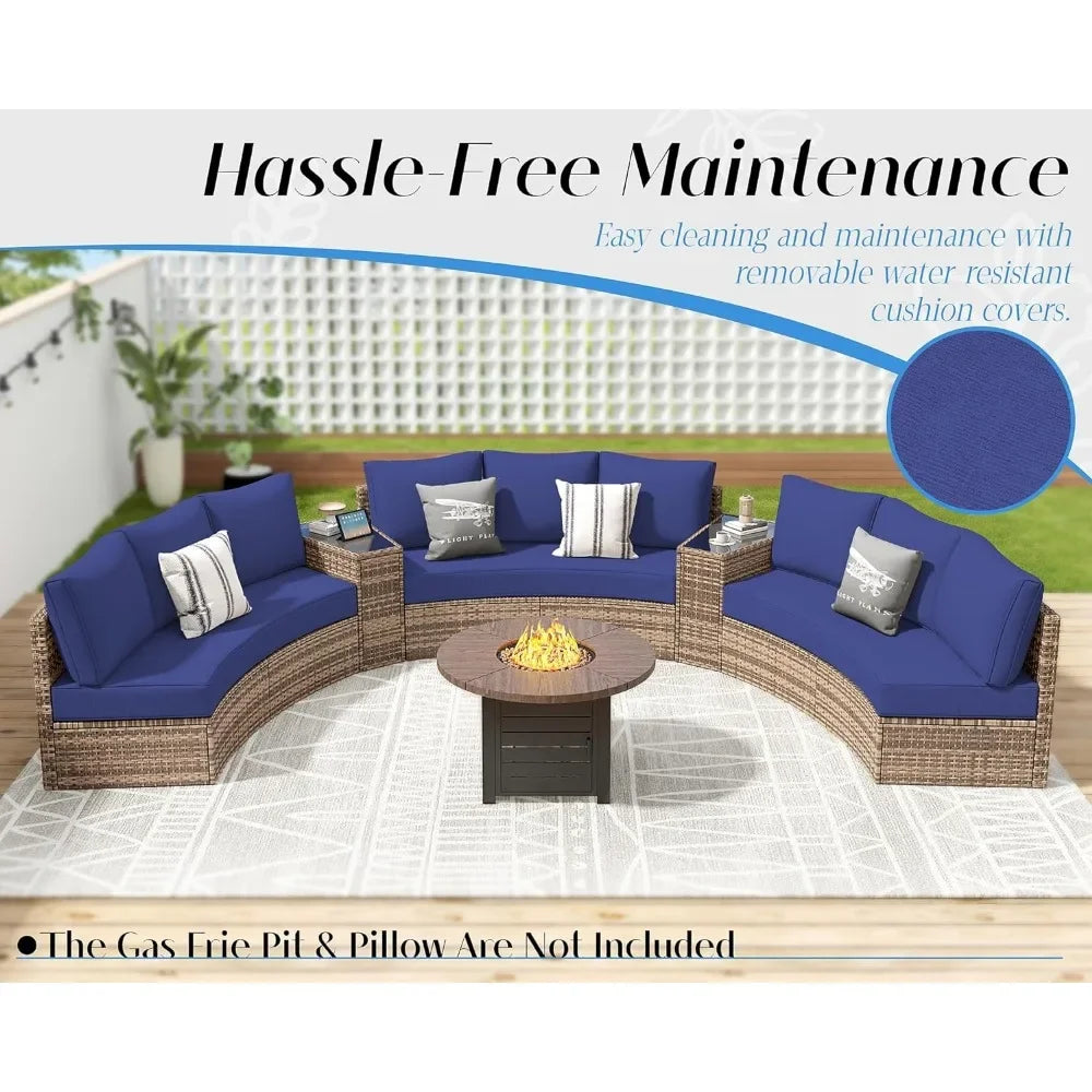 3-Piece Half-Moon Sectional Round Sofa Set with Cushions & Storage Wedge Table – Outdoor Patio Furniture for Garden, Poolside, Balcony & Backyard