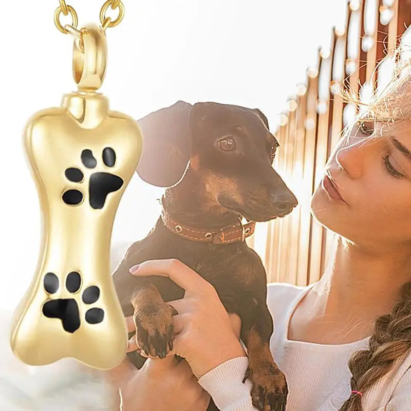Stainless Steel Pet Cremation Jewelry – Dog Paw Print Urn Necklace Ash Holder Memorial Pendant for Women & Men