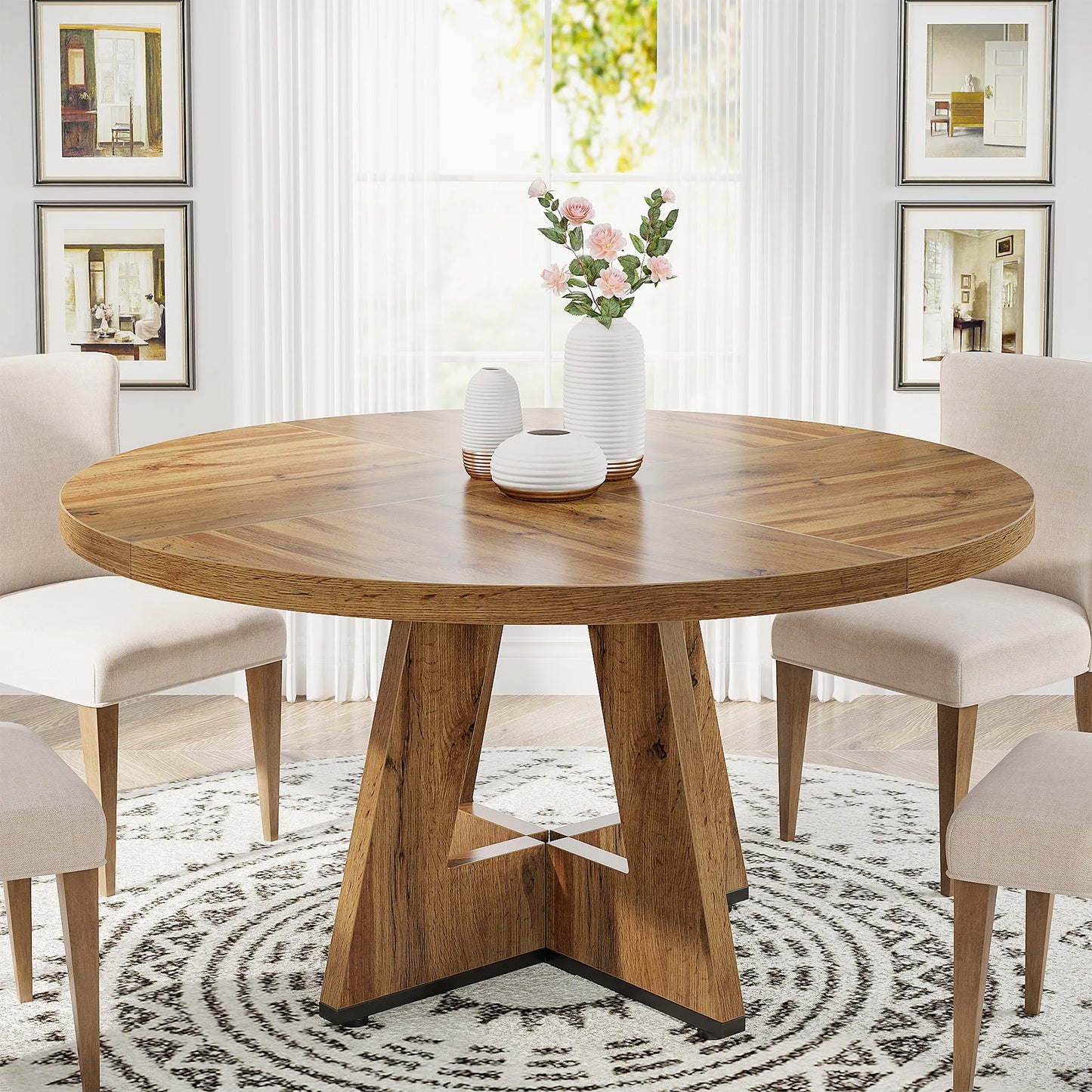 Tribesigns 47” Round Farmhouse Dining Table for 4 – Small Kitchen & Dining Room Table with Rustic Charm
