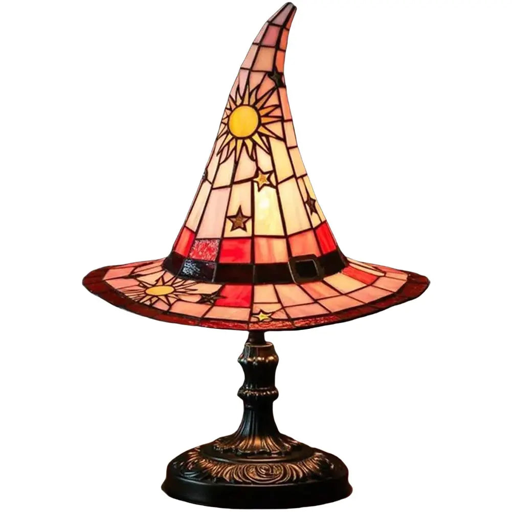 Stained Glass Witch Hat Lamp – LED Resin Witch Hat Light Ornament, USB Powered Home & Bedroom Decoration