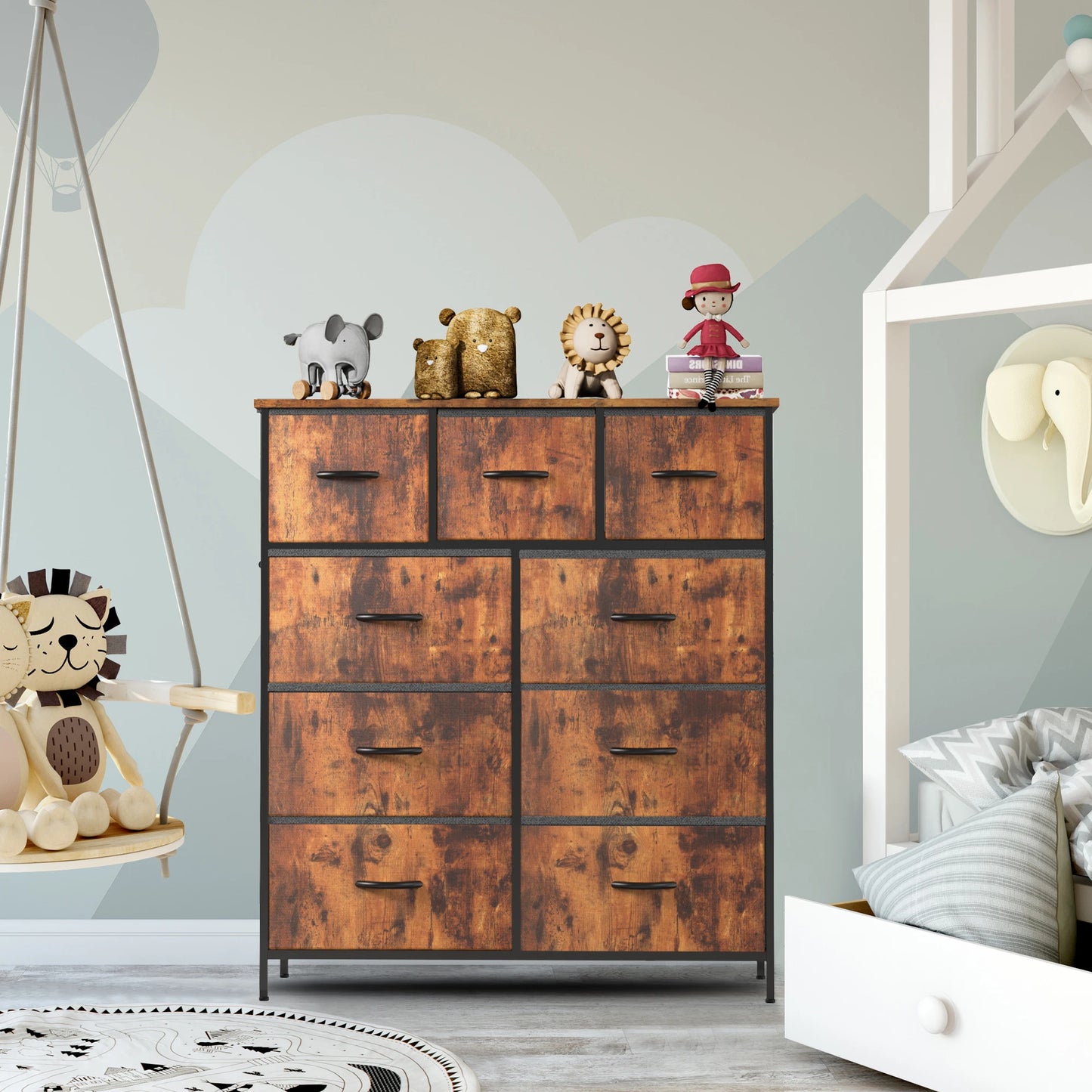 JHK Tall Dresser with 9 Fabric Storage Drawers — Bedroom Wardrobe Organizer for Adults & Kids