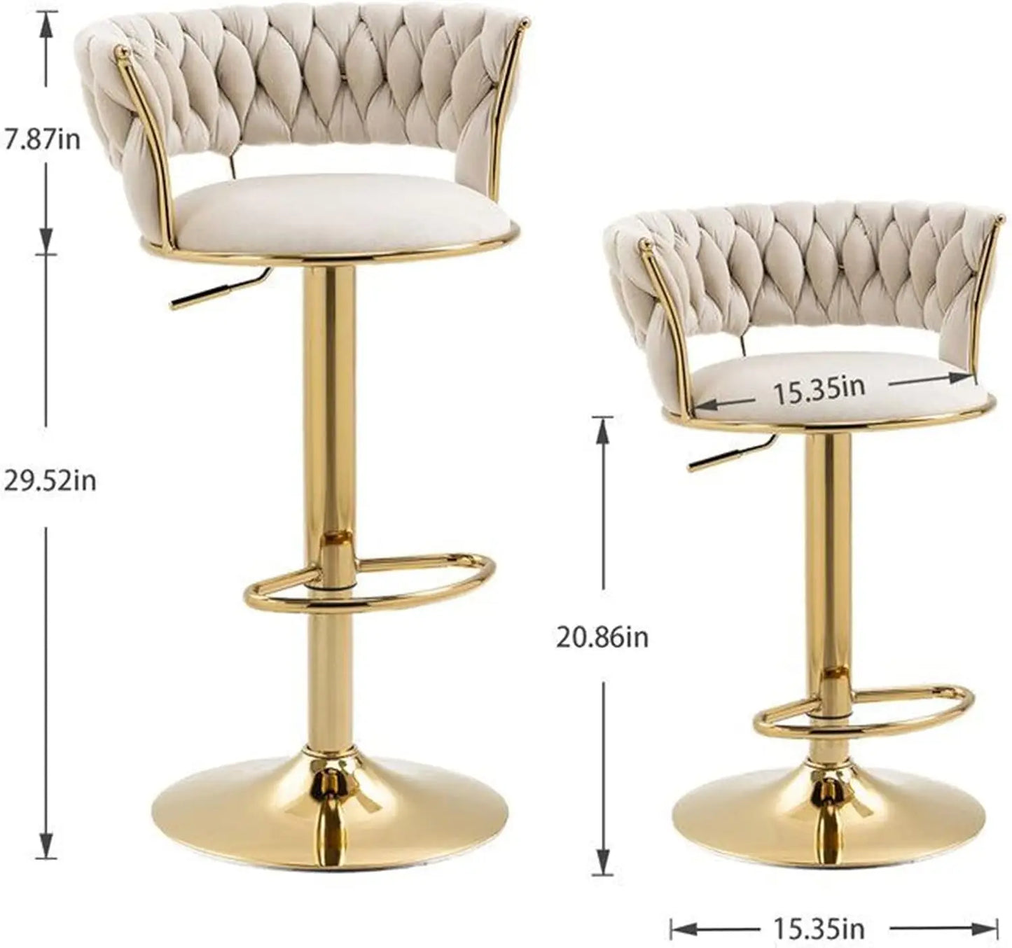 Swivel Velvet Bar Stools – Set of 3 Adjustable Counter Height Modern Bar Chairs