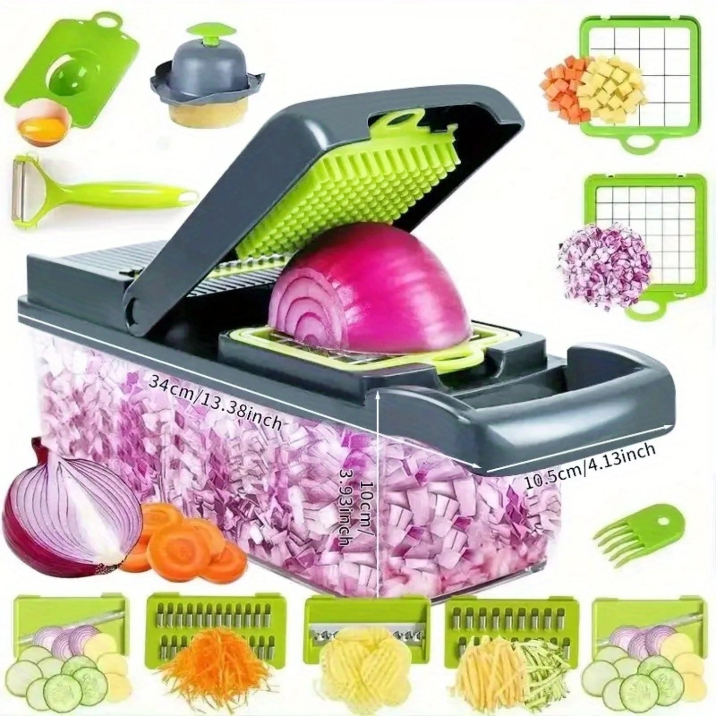 Multifunctional Vegetable Chopper & Fruit Slicer Set – Manual Food Cutter with Container, Efficient Onion Mincer & Potato Slicer