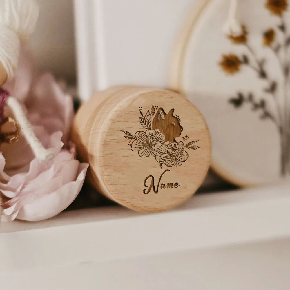 Wooden Carving Custom Name Cat Butterfly Storage Box