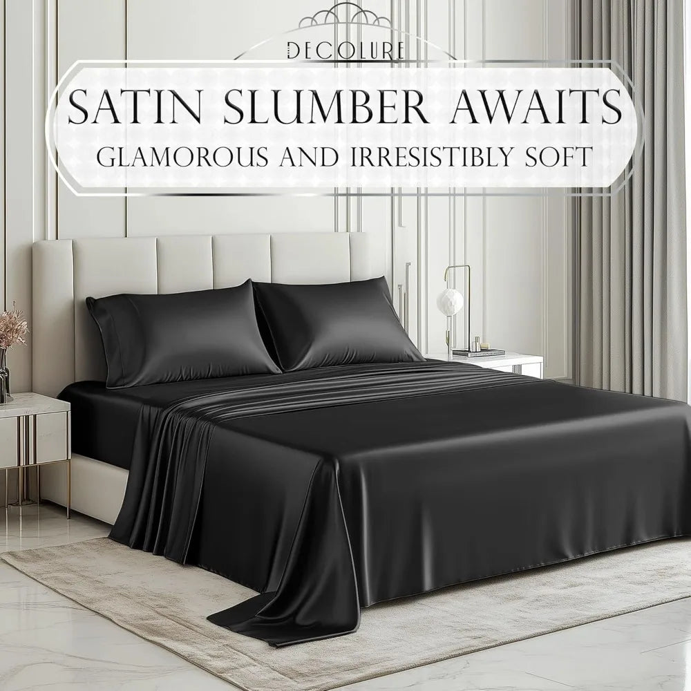Satin Bed Sheets – 4-Piece Luxury Silky King Size Bedding Set, Softer Than Silk, Wrinkle-Free with 15” Deep Pocket Fitted Sheet