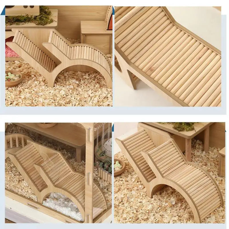 Wooden Small Animal House with Ladder Tunnel Playground Toys