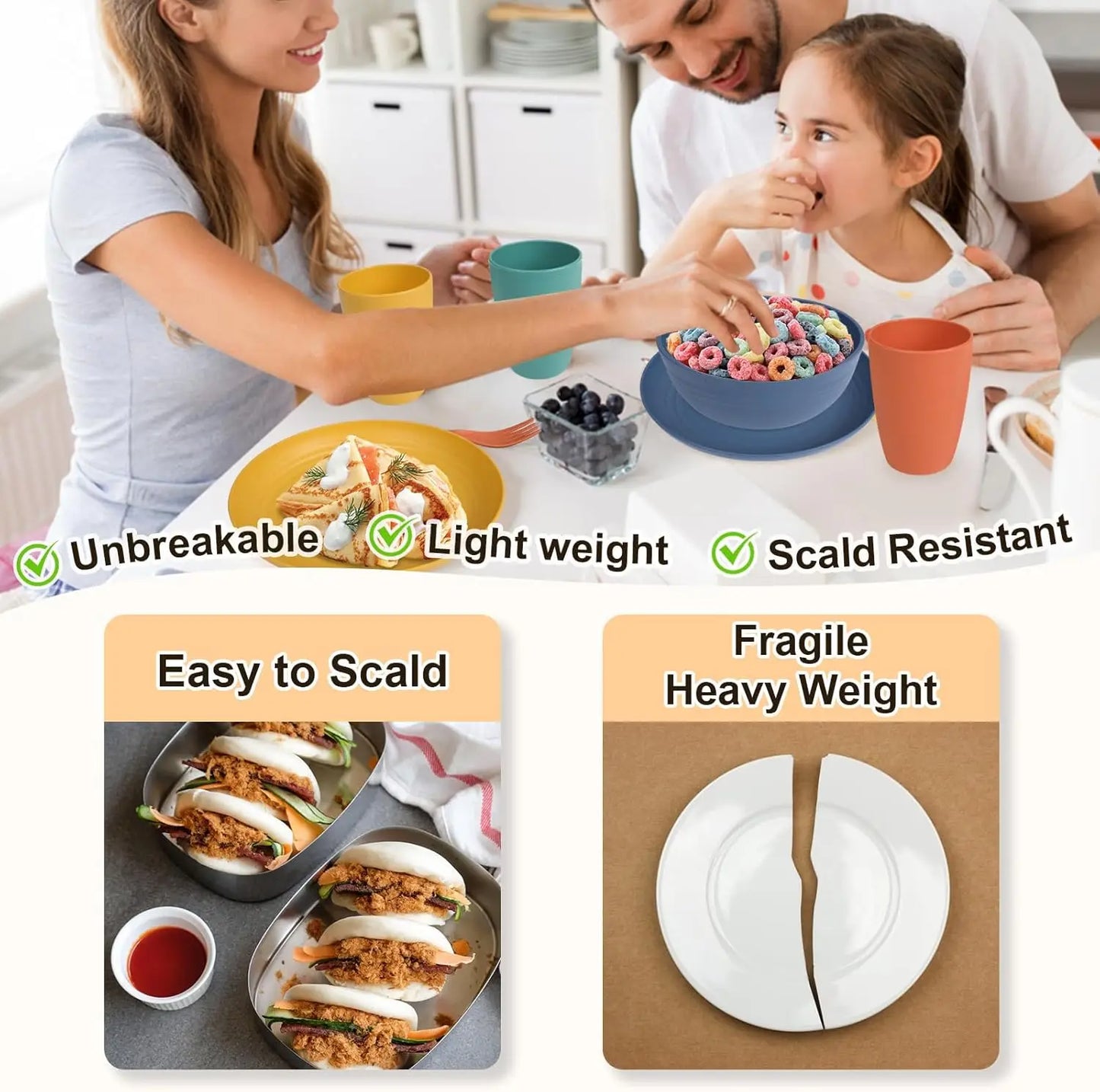 28-Piece Unbreakable Wheat Straw Microwavable,  Dishwasher Safe,  Dinnerware Set for 4