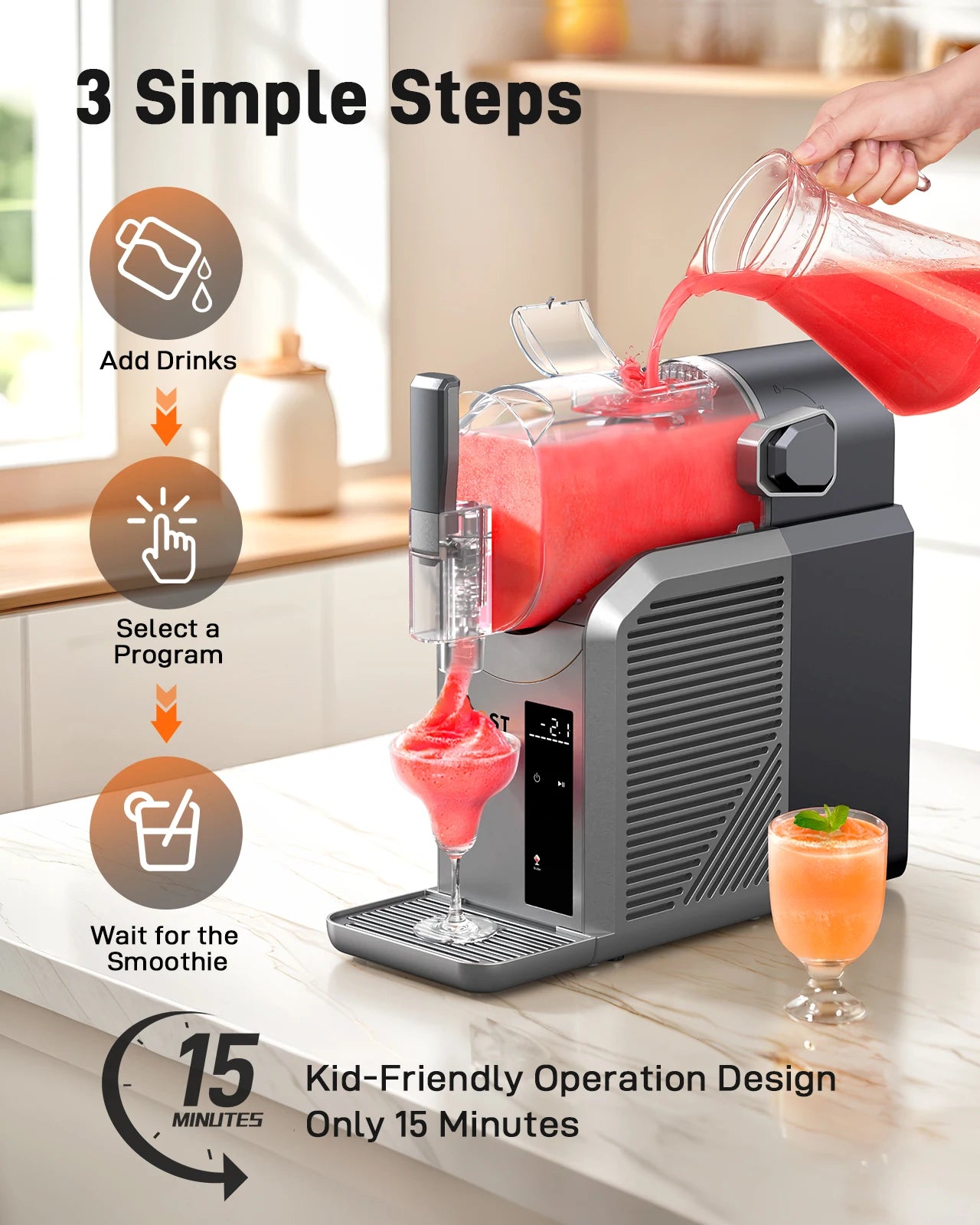72 Oz Slushie Machine – Frozen Drink Maker with Fast Freezing & Self-Cleaning, No Ice Needed – Perfect for Home & Pool Parties