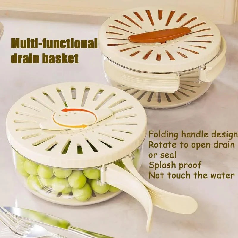 Manual Salad Spinner & Vegetable Dehydrator – Foldable Fruit Drain Basket with Hand Crank for Kitchen Use