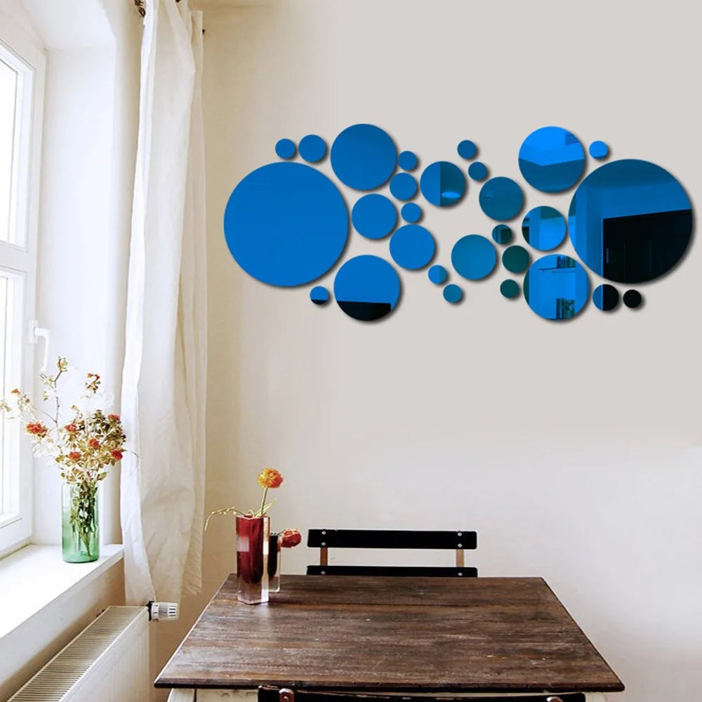26pcs Round Acrylic Mirror Self-Adhesive Removable  Wall Decor / Stickers