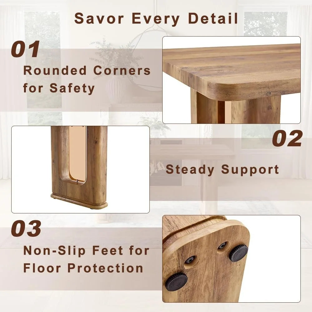 64.5" Modern Farmhouse Dining Table Set for 6 – Wood Dining Table with Decorative Pedestal Legs & 6 Cushioned Chairs