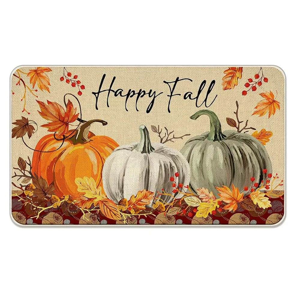 Fall Pumpkin Kitchen Mat – Autumn Maple Leaf Non-Slip Rug for Entryway, Living Room, Hallway, Laundry Room & Balcony