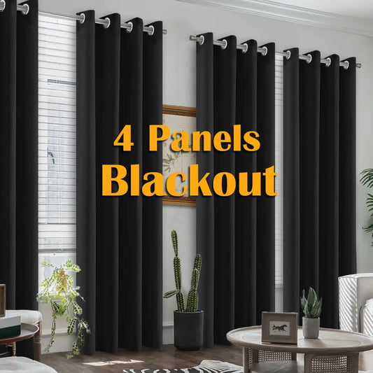 4PCS Blackout Curtains – Heat-Insulated Grommet Panels for Bedroom & Living Room | Noise Reduction & Room Darkening Drapes