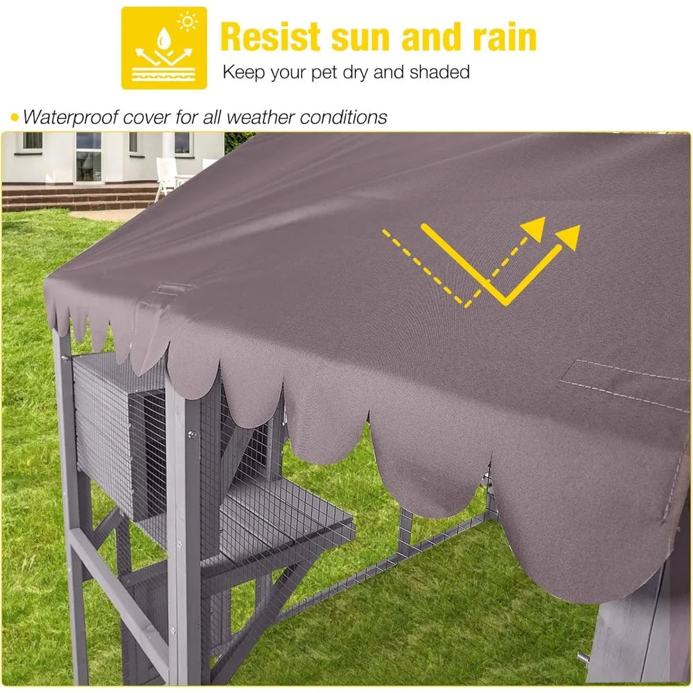 Outdoor Cat Catio Enclosure – Large Cat Run with Bridges, Walkways & Cozy Hideouts | Weather-Resistant Cat Playhouse for Multiple Cats