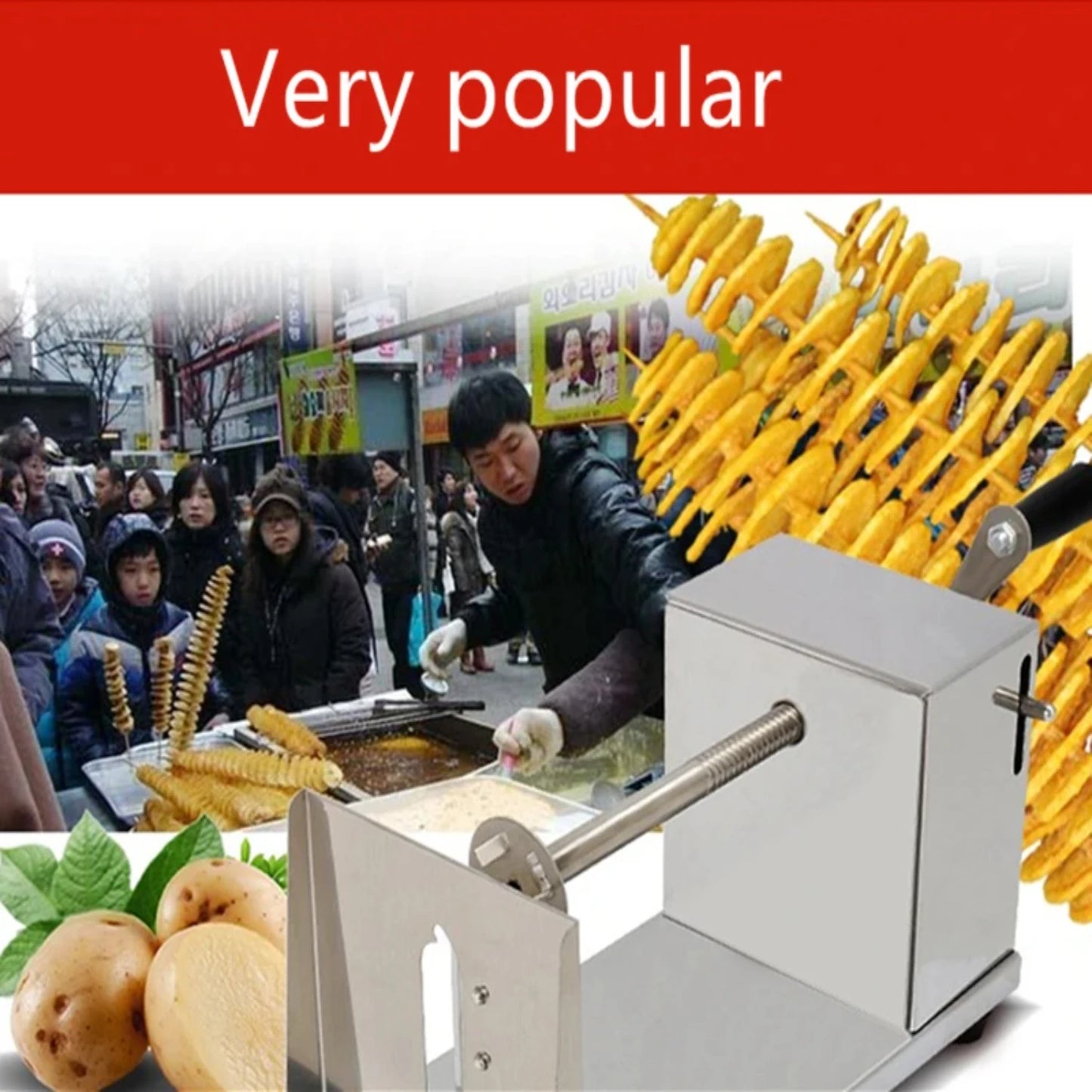 Tornado Potato Spiral Cutter Machine – Manual Spiral Slicer for Chips, Fries, and Snacks – Fun Kitchen Tool for Cooking & Entertaining