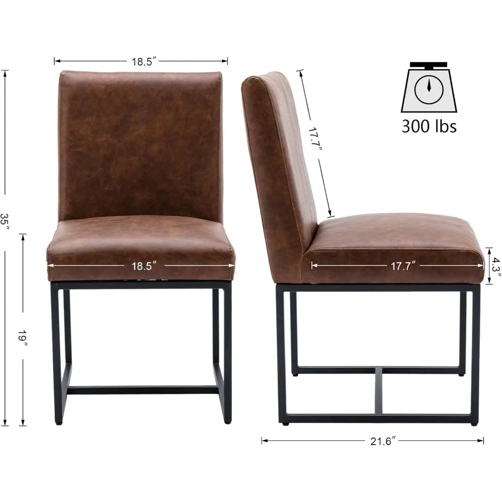 Faux Leather Upholstered Dining Chairs – Mid Century Modern Padded Kitchen Chairs with Black Metal Frame & Adjustable Foot Pads