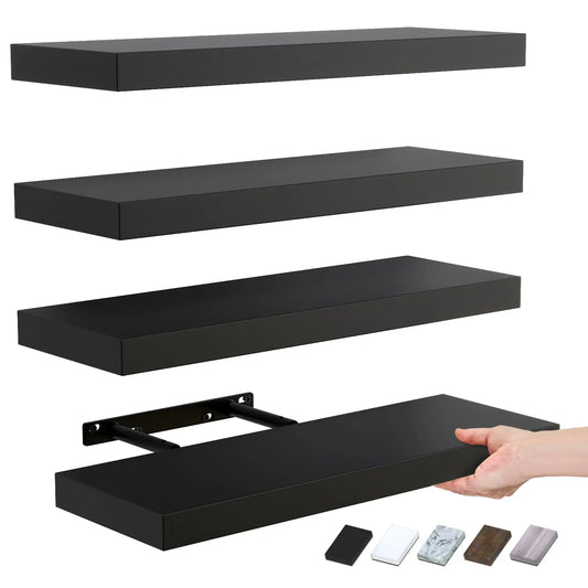 Bowillon White & Black Floating Wall Shelves – Wall Mounted Display for Bedroom, Living Room, Kitchen & Bathroom Décor