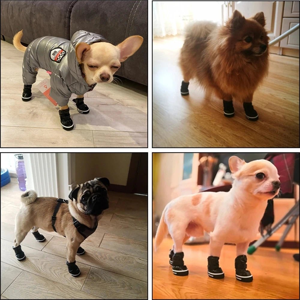 4PCS Pet Dog Winter Rain Shoes – Waterproof Snow Boots for Small & Medium Dogs, Anti-Slip Puppy Footwear