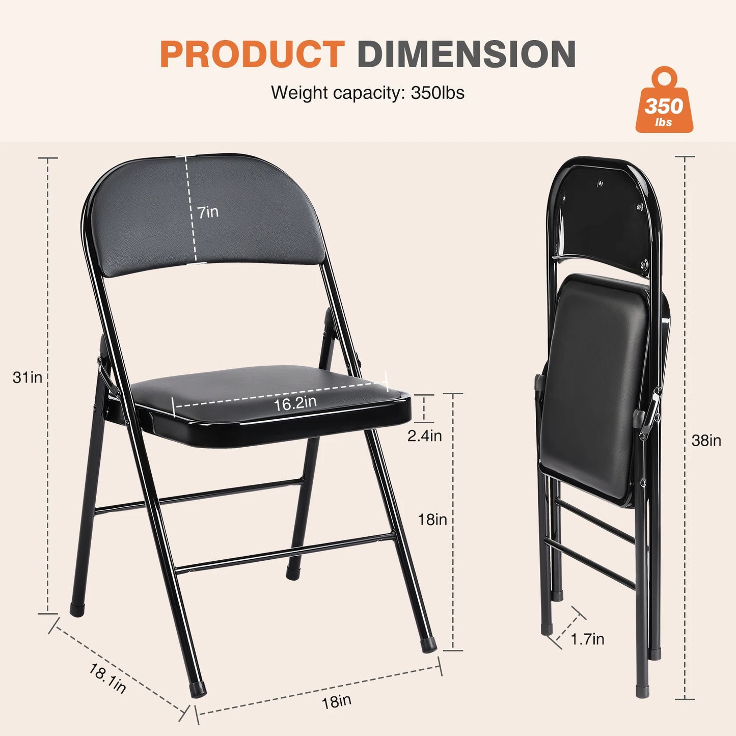 JHK Leather Padded Folding Chair 4-Pack – Sturdy Metal Frame, Comfortable Design for Home, Office, or Outdoor Use