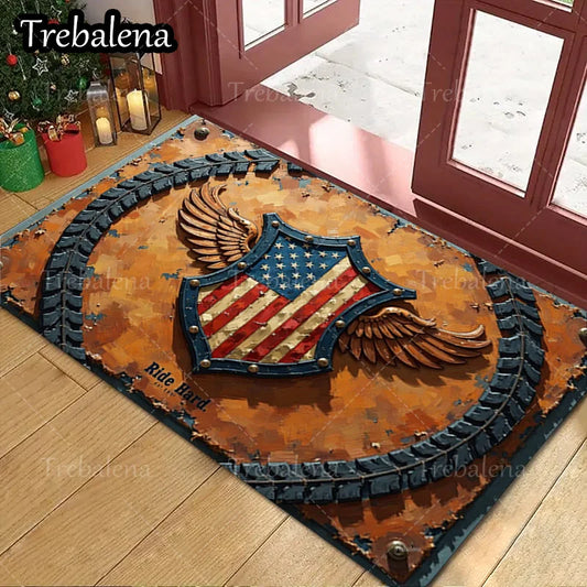 1pc Welcome Door Mat – American Flag Eagle Shield Patriotic Floor Mat
