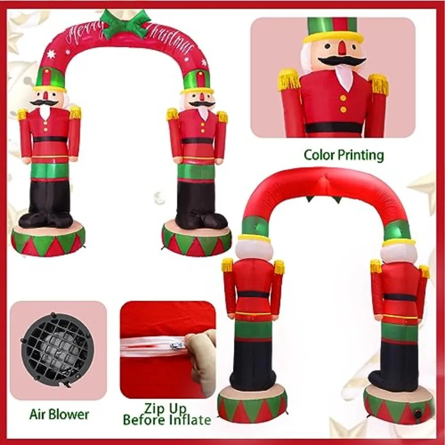 8FT Christmas Inflatable Nutcracker Soldier Archway with Built-in LED Lights for Outdoor Holiday Decor