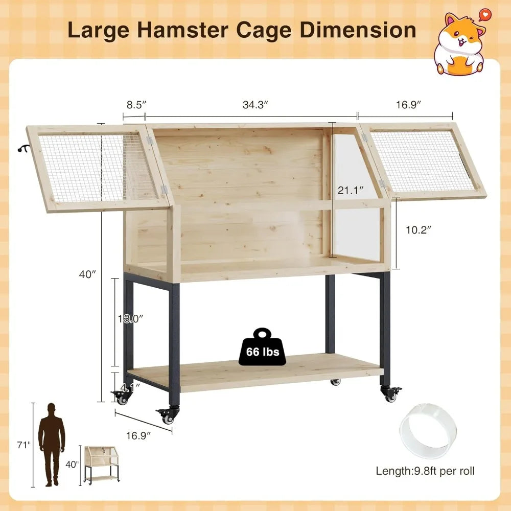 Small Wooden Transparent Animal Cage with Storage Shelf