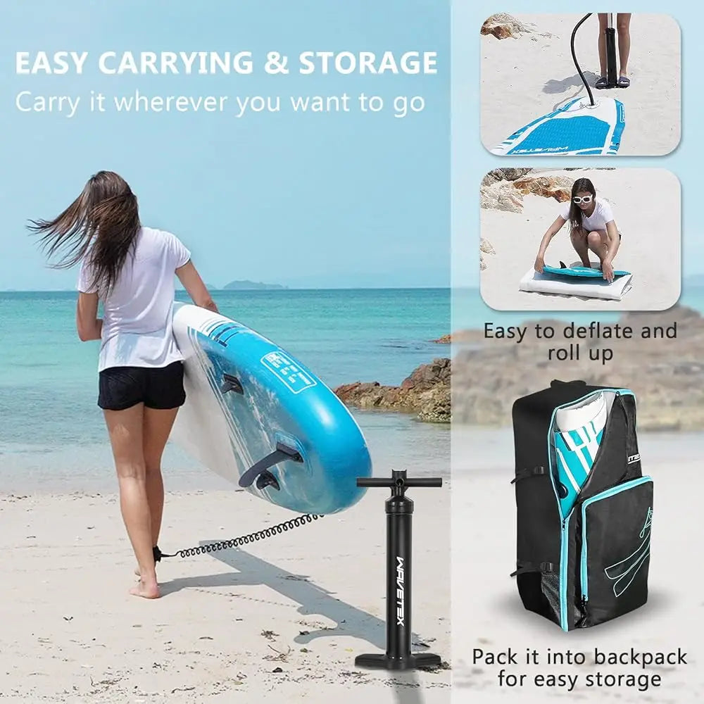 Inflatable Stand Up Paddle Board with SUP Camera Mount & Seat – Wide Stance Blow-Up Paddleboard Kit with Backpack, Pump & 3 Fins