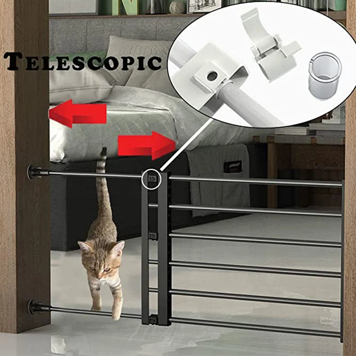 Adjustable Pet Railing Isolation Door – Indoor Safety Fence for Cats & Small Dogs (Length 55.8–100cm)