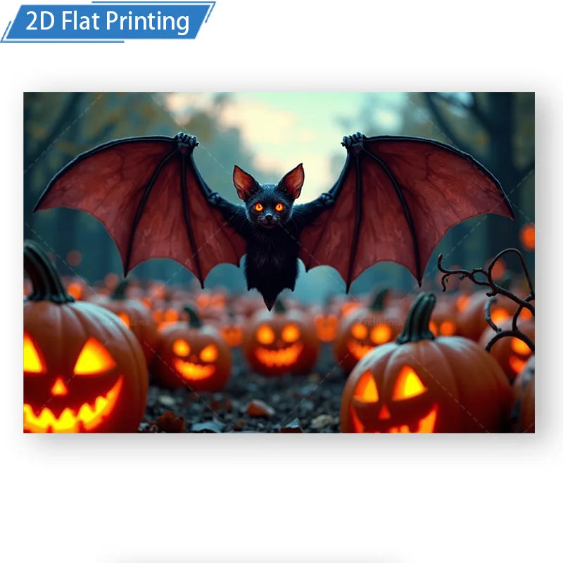 Halloween Wall Tapestry – Bat & Pumpkins Spooky Forest Scene, Seasonal Wall Hanging Décor for Home, Bedroom, or Party