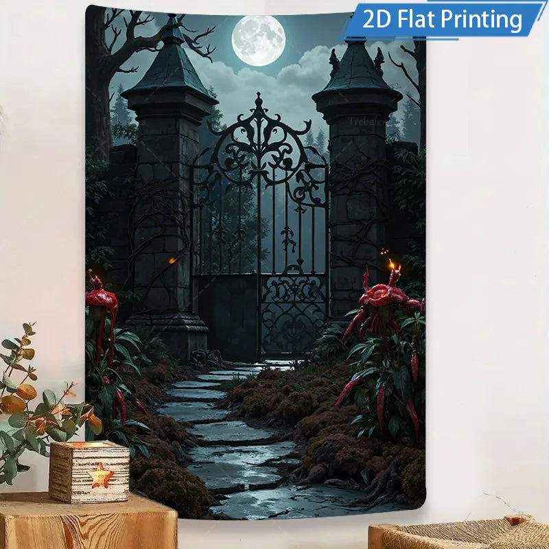 Halloween Wall Tapestry – Gothic Skull Witch with Pumpkins, Spooky Horror Décor for Home, Bedroom, or Party